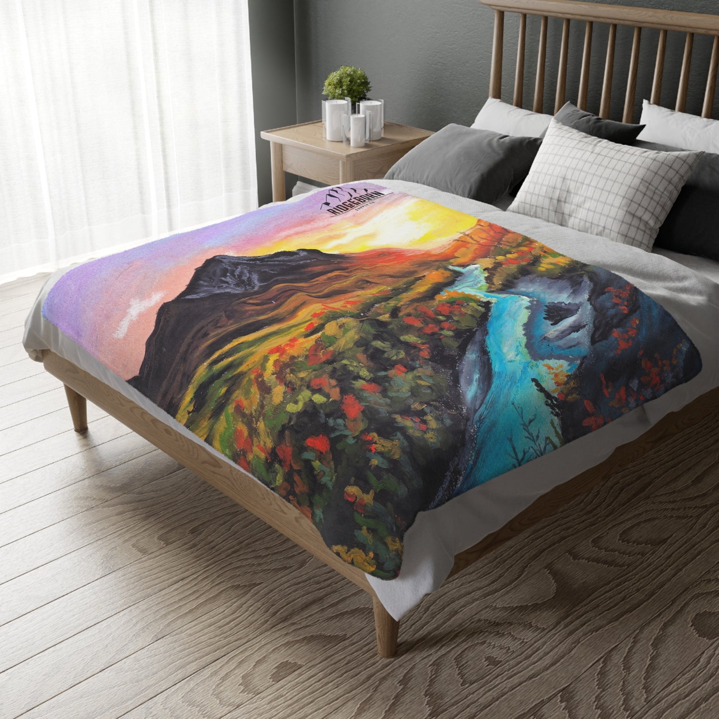 Painted Mountain Sunset Blanket – Ridgeborn Floral Adventure Throw