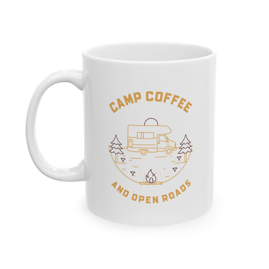 Camp Coffee and Open Roads Camping Mug – RV Life Adventure Cup by Ridgeborn