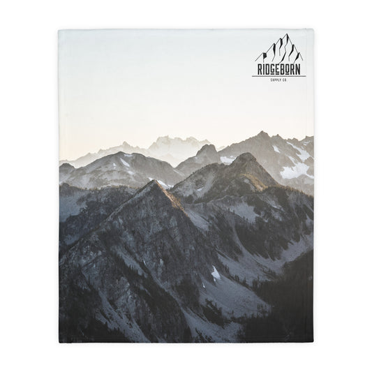 Snow-Peaked Mountain Range Blanket – Ridgeborn Outdoor Adventure Throw