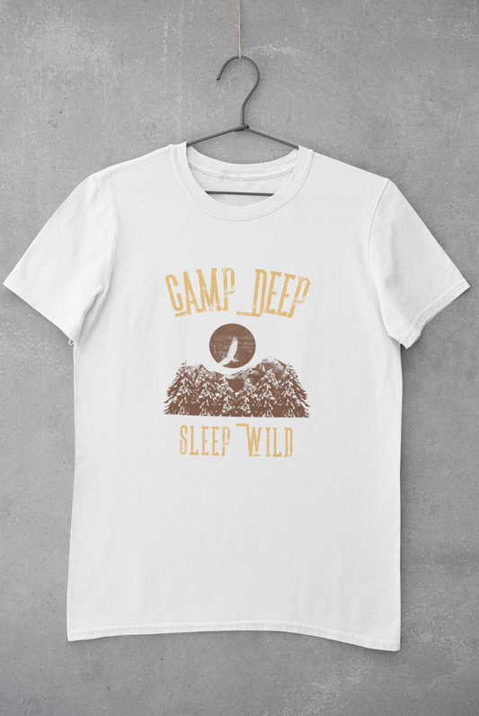 Camp Deep, Sleep Wild T-Shirt | Backcountry Camping Tee for Nature Lovers